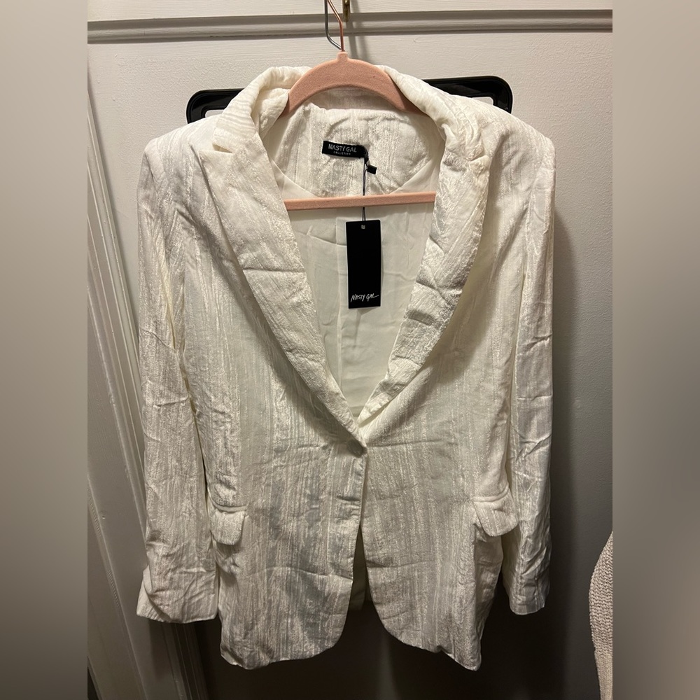 White crushed velvet blazer